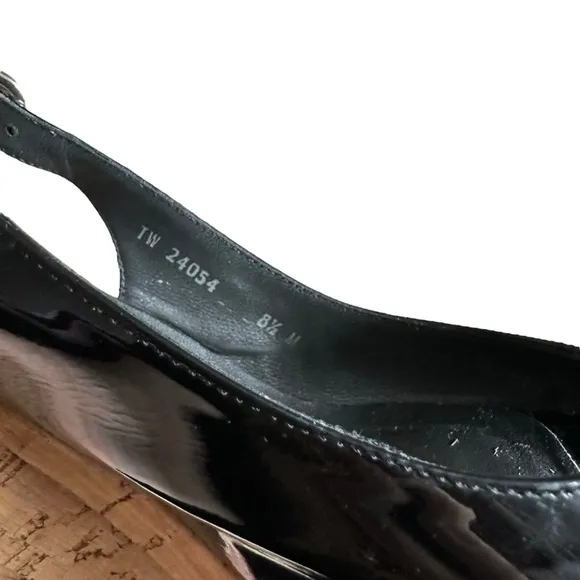Stuart Weitzman Black Bodajean Bow Patent Leather Wedge Sandals Size 8.5