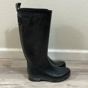 Stuart Weitzman black rubber snake embossed rain boots size 7