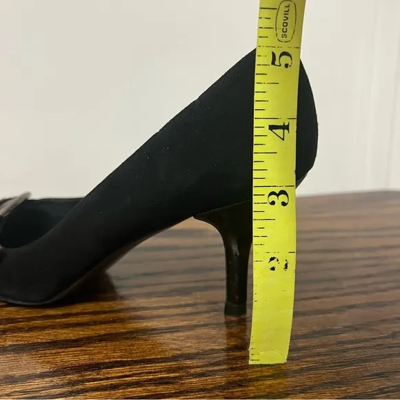 Stuart Weitzman Black Suede Heels Pointed Toe Buckle Pumps Size 8 Career Office