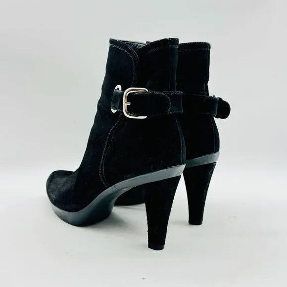 Stuart Weitzman Boots Womens 6 Black Suede Ankle Bootie Heeled Buckle Shoes