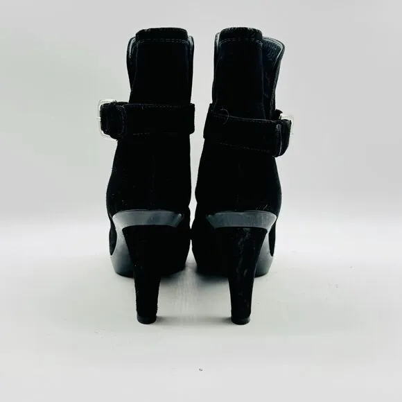 Stuart Weitzman Boots Womens 6 Black Suede Ankle Bootie Heeled Buckle Shoes