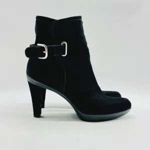 Stuart Weitzman Boots Womens 6 Black Suede Ankle Bootie Heeled Buckle Shoes