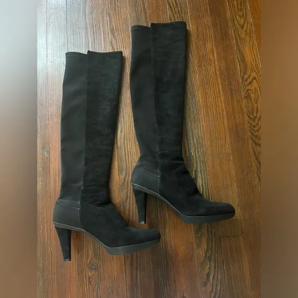 Stuart Weitzman Demi Over the knee black suede high heel boots size 8.5