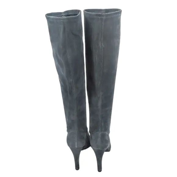Stuart Weitzman Gray Suede Gold Tone Heeled Boots