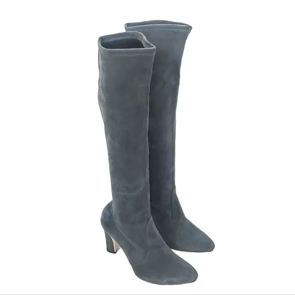 Stuart Weitzman Gray Suede Gold Tone Heeled Boots