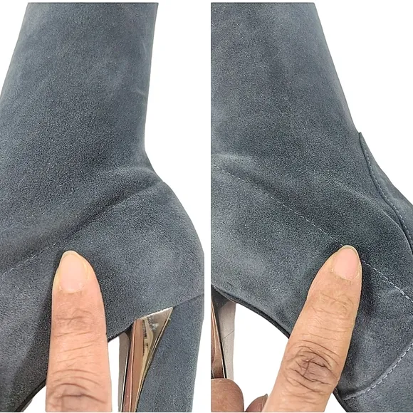 Stuart Weitzman Gray Suede Gold Tone Heeled Boots