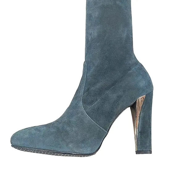 Stuart Weitzman Gray Suede Gold Tone Heeled Boots