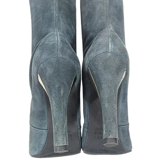 Stuart Weitzman Gray Suede Gold Tone Heeled Boots