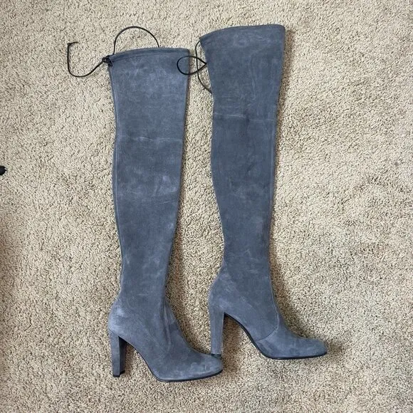 Stuart Weitzman Gray Suede Leather Highland Over The Knee Boots Size 8.5