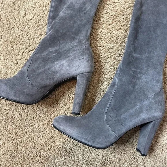 Stuart Weitzman Gray Suede Leather Highland Over The Knee Boots Size 8.5