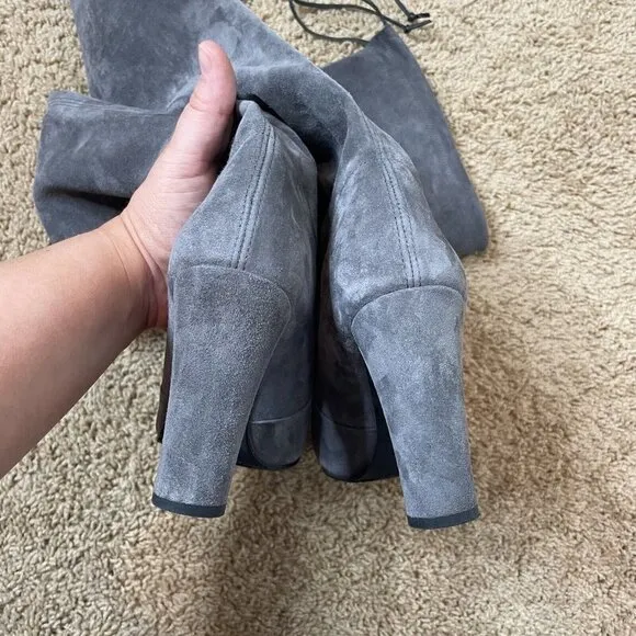 Stuart Weitzman Gray Suede Leather Highland Over The Knee Boots Size 8.5