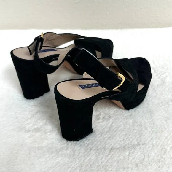 Stuart Weitzman Jerry Black Suede CrisscrossPlatform Heel Sandals