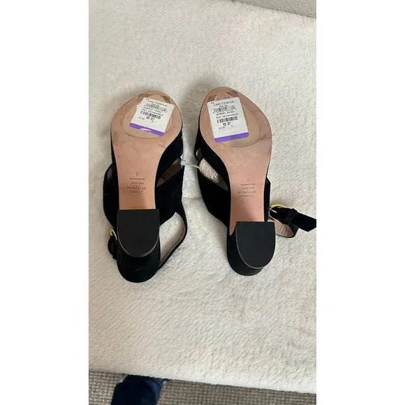 Stuart Weitzman Jerry Black Suede CrisscrossPlatform Heel Sandals
