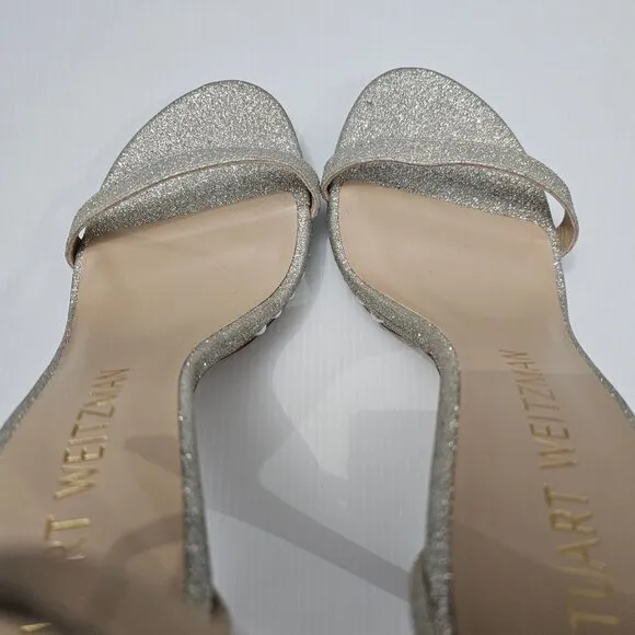 Stuart Weitzman Nudistdisco Pearl Sandal Platform Stiletto Heel Size 10 Platino