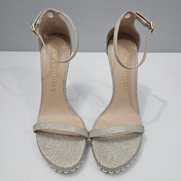 Stuart Weitzman Nudistdisco Pearl Sandal Platform Stiletto Heel Size 10 Platino