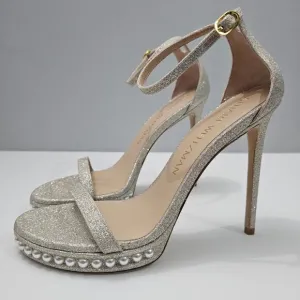 Stuart Weitzman Nudistdisco Pearl Sandal Platform Stiletto Heel Size 10 Platino