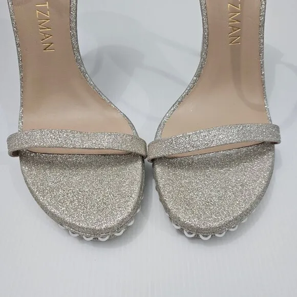 Stuart Weitzman Nudistdisco Pearl Sandal Platform Stiletto Heel Size 10 Platino