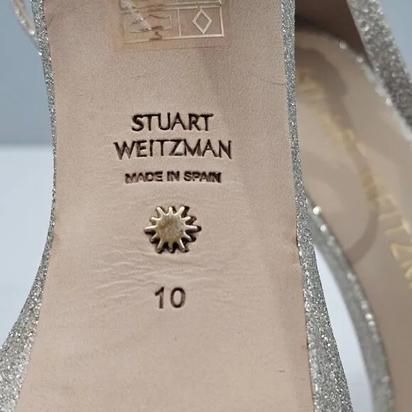 Stuart Weitzman Nudistdisco Pearl Sandal Platform Stiletto Heel Size 10 Platino