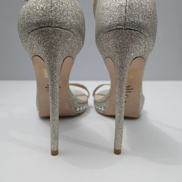 Stuart Weitzman Nudistdisco Pearl Sandal Platform Stiletto Heel Size 10 Platino