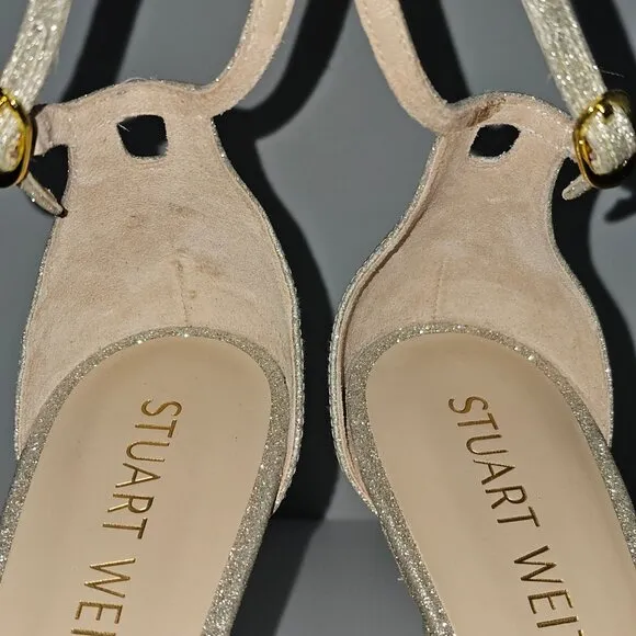 Stuart Weitzman Nudistdisco Pearl Sandal Platform Stiletto Heel Size 10 Platino