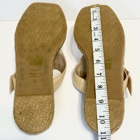 Stuart Weitzman Pearl Buckle Natural Espadrille Sandals Size 10