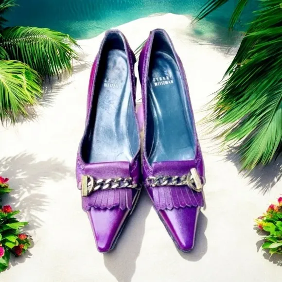 Stuart Weitzman Purple Leather Chain Shoes 6