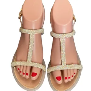 Stuart Weitzman Rubber CrystalEmbellishments T-Strap Sandals size 36(6)