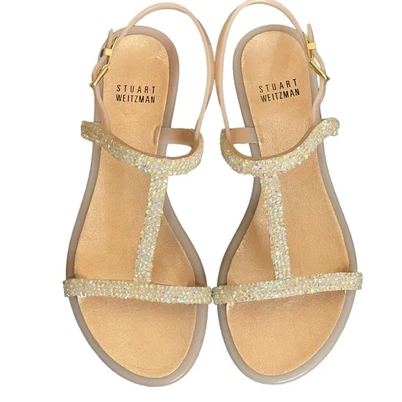 Stuart Weitzman Rubber CrystalEmbellishments T-Strap Sandals size 36(6)