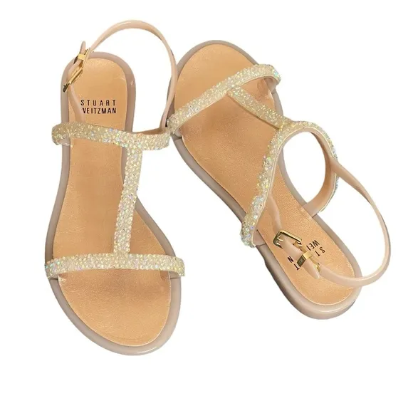 Stuart Weitzman Rubber CrystalEmbellishments T-Strap Sandals size 36(6)
