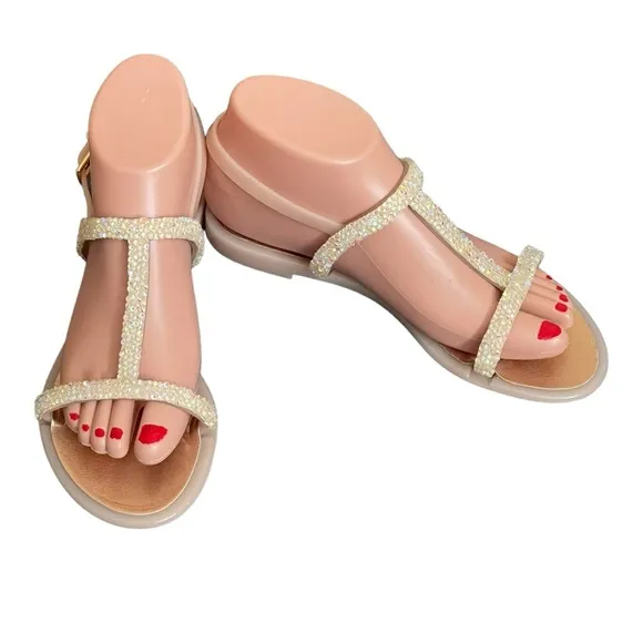 Stuart Weitzman Rubber CrystalEmbellishments T-Strap Sandals size 36(6)