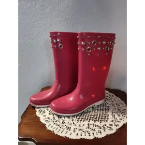 Stuart Weitzman Rubber Pull-on Boots Pink  Embellished Size Large 8-9
