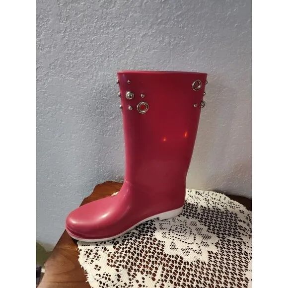 Stuart Weitzman Rubber Pull-on Boots Pink  Embellished Size Large 8-9