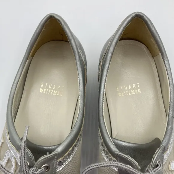 Stuart Weitzman Silver Metallic Mesh Bling Sneaker Shoes Women's Size 10