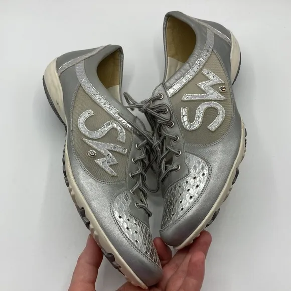 Stuart Weitzman Silver Metallic Mesh Bling Sneaker Shoes Women's Size 10