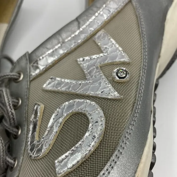 Stuart Weitzman Silver Metallic Mesh Bling Sneaker Shoes Women's Size 10