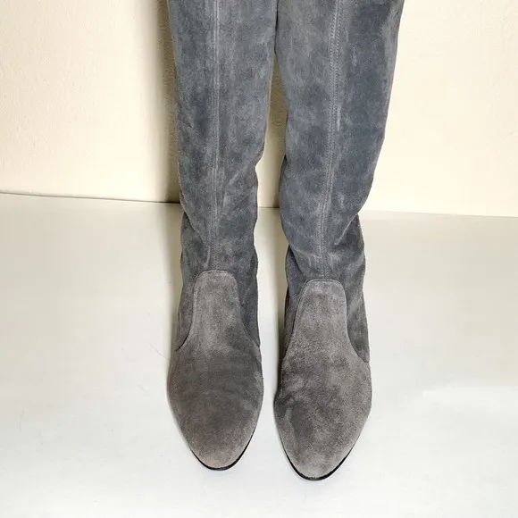 Stuart Weitzman The Milla 60 Boots 6 Gray Suede Stretch Under The Knee Length