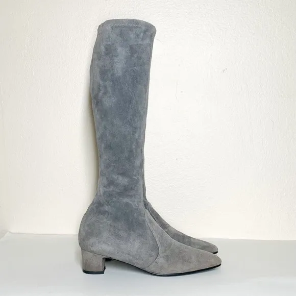 Stuart Weitzman The Milla 60 Boots 6 Gray Suede Stretch Under The Knee Length