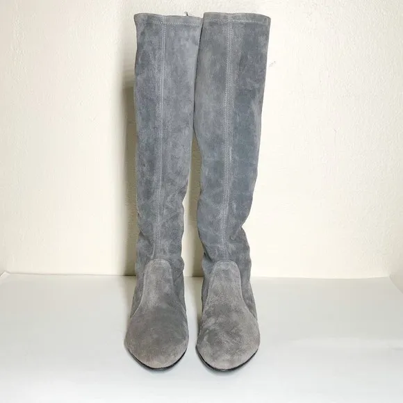 Stuart Weitzman The Milla 60 Boots 6 Gray Suede Stretch Under The Knee Length