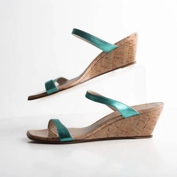 Stuart Weitzman Womens Aleena Wedge Sandals Capri Metallic Blue US 10 EU 41 New