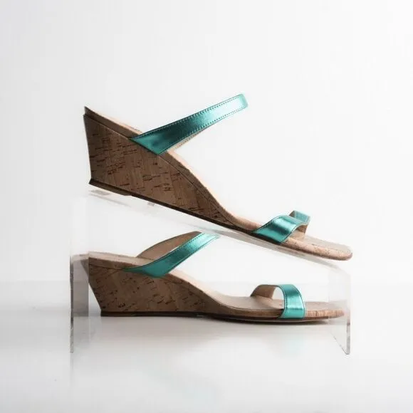 Stuart Weitzman Womens Aleena Wedge Sandals Capri Metallic Blue US 10 EU 41 New