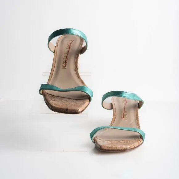 Stuart Weitzman Womens Aleena Wedge Sandals Capri Metallic Blue US 10 EU 41 New