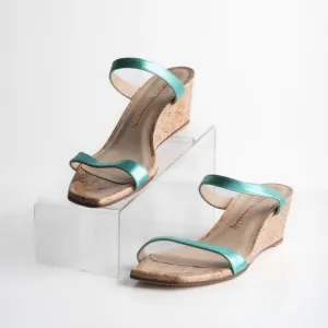 Stuart Weitzman Womens Aleena Wedge Sandals Capri Metallic Blue US 10 EU 41 New