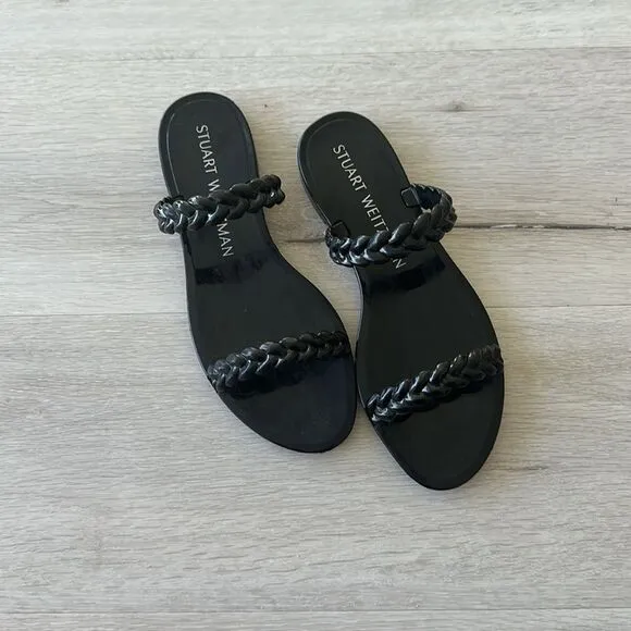 Stuart Weitzman Sawyer Braided Rubber Sandals Black 7 NWT IN BOX