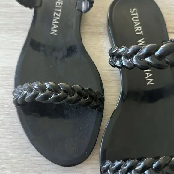 Stuart Weitzman Sawyer Braided Rubber Sandals Black 7 NWT IN BOX