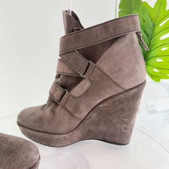 Stuart Weitzman Boots Womens 10 Wildchild Ankle Booties Brown Suede Strappy