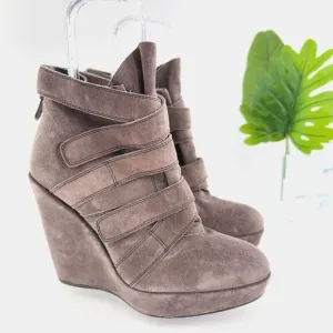 Stuart Weitzman Boots Womens 10 Wildchild Ankle Booties Brown Suede Strappy