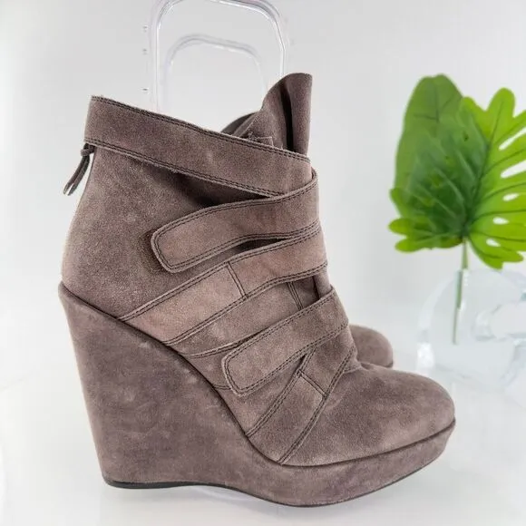 Stuart Weitzman Boots Womens 10 Wildchild Ankle Booties Brown Suede Strappy