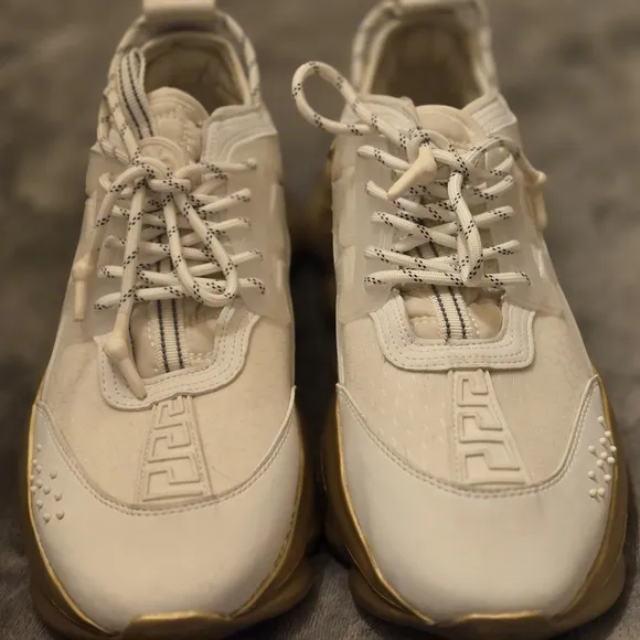 Stylish White and Gold Women's Sneakers