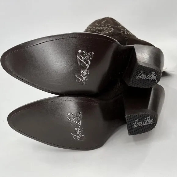 Sundance Dan Post Cowboy Boots Studded $288 Suede 8 M Brown