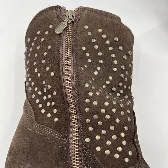 Sundance Dan Post Cowboy Boots Studded $288 Suede 8 M Brown